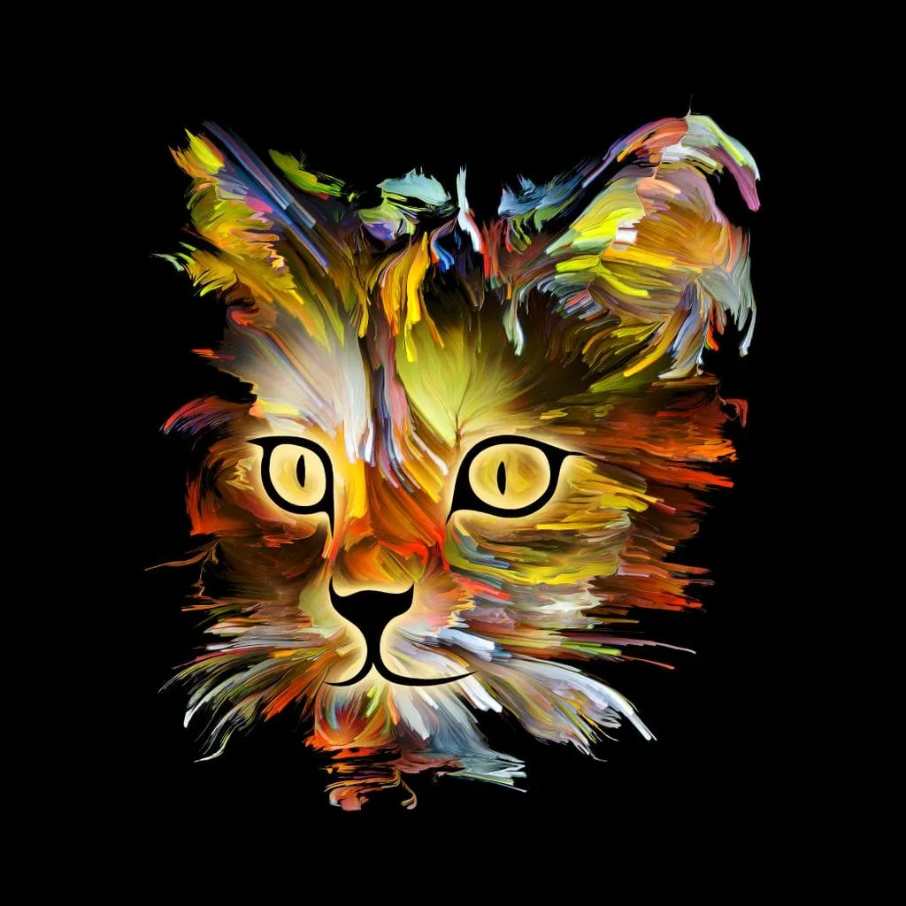 Colorful Cat on Black Background