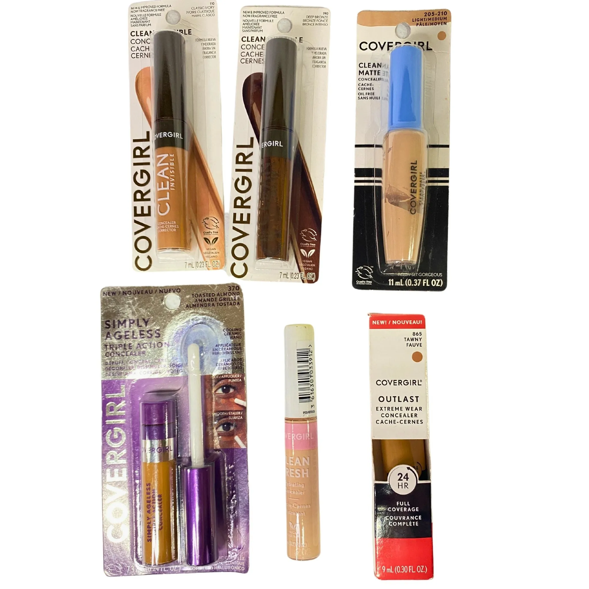 Covergirl Concealers Assorted Mix includes Hydrating , Matte , Assorted Shades (60 Pcs Lot)