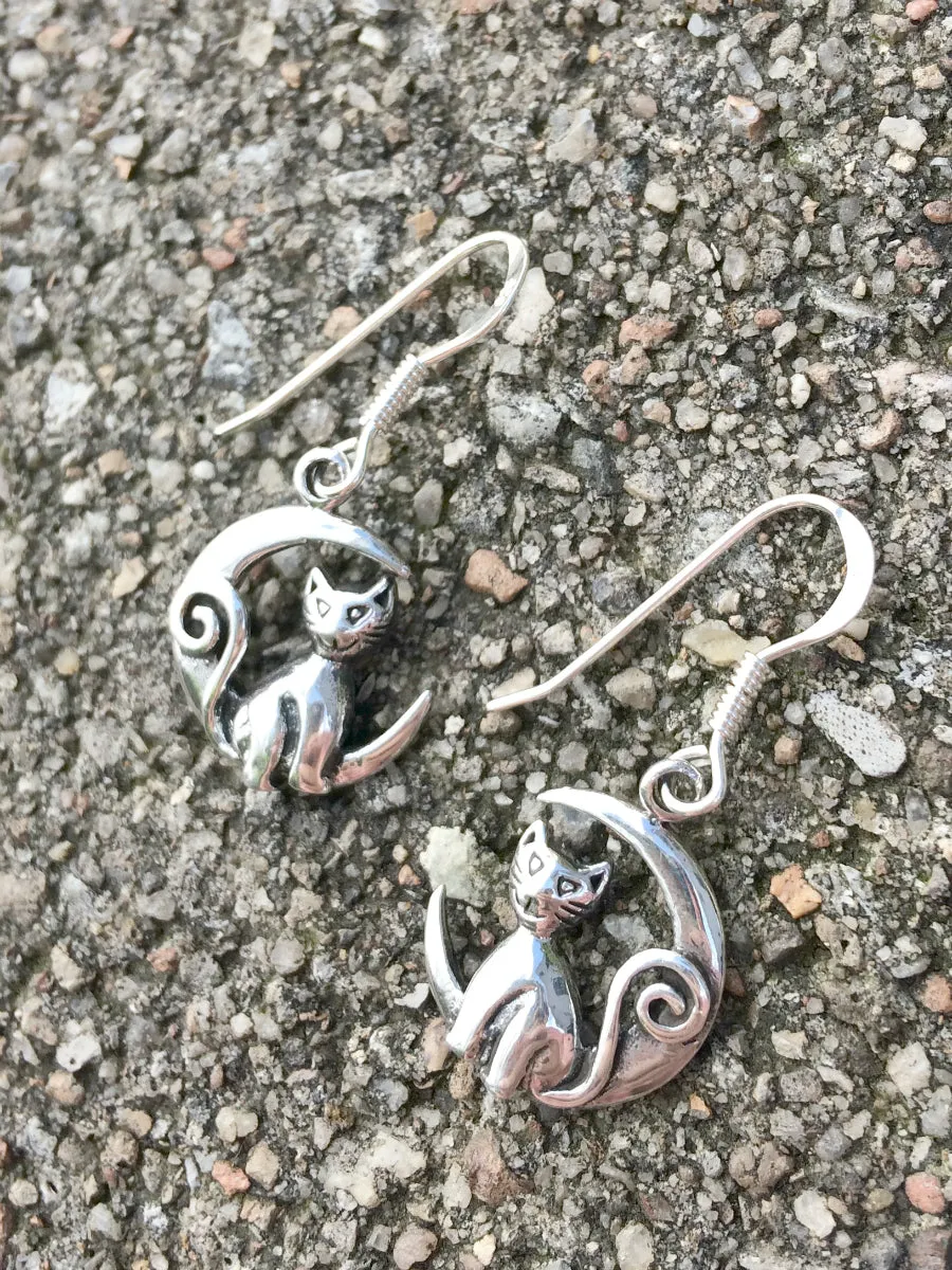 Crescent Moon Cat Earrings