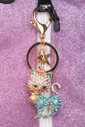 Crystal Kitten Keychain in Aqua