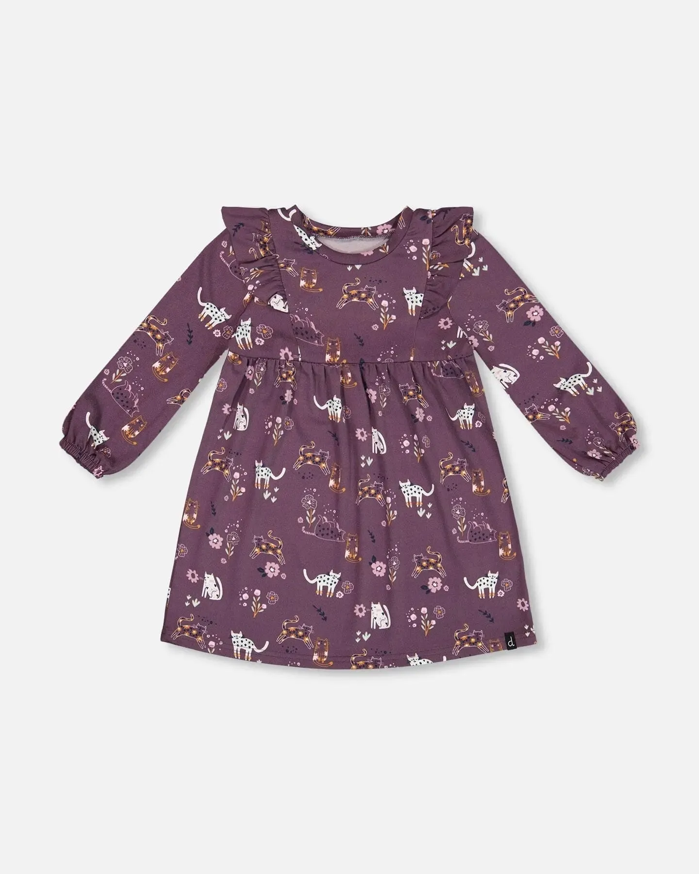 Dress With Frills Mauve Printed Cats