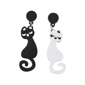 Earrings - Mismatched black and white cat drops