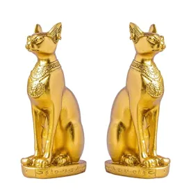 EASCHEER Egyptian Cat Goddess Bastet Statue 2PCS Collectibles Figurine Animal Statues Egyptian Décor(4.2 inches Gold)