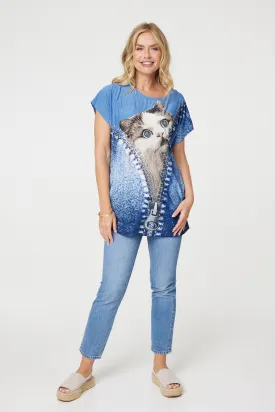 Embellished Graphic Print Tunic Top