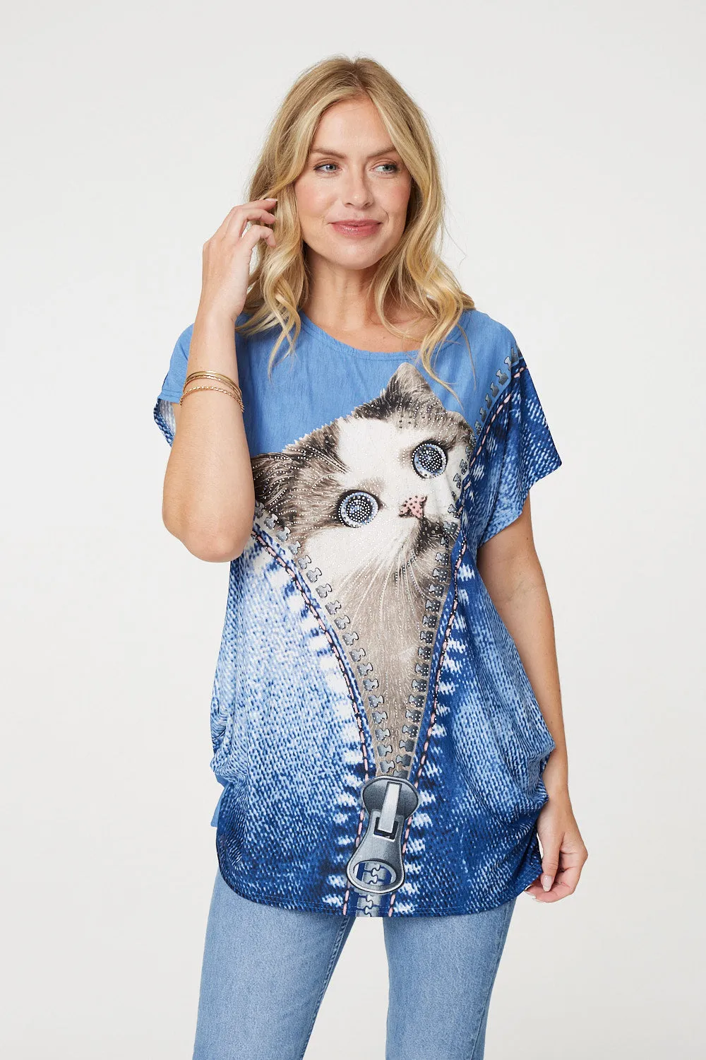 Embellished Graphic Print Tunic Top