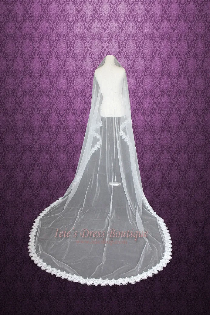 Eye Lash Lace Trim Edge Chapel Length Veil VG1009