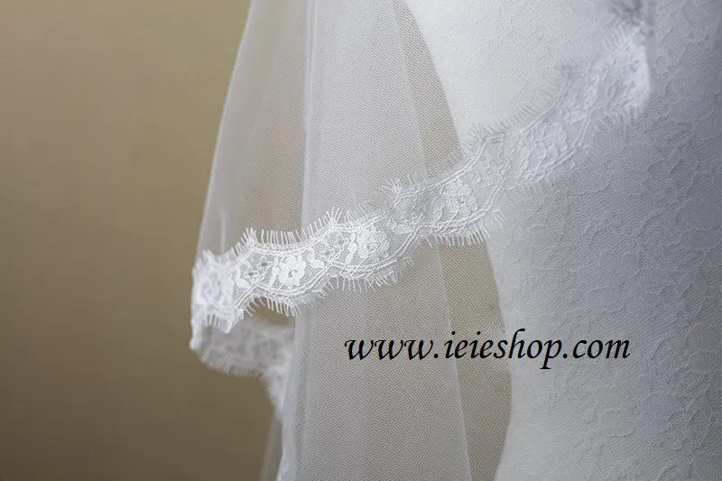 Eye Lash Lace Trim Edge Chapel Length Wedding Veil VG1005