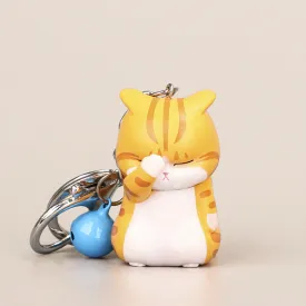 Face Palm Cat Keychain with Bell - Orange