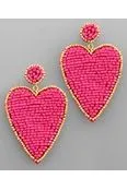 Fuchsia Beaded Heart Earrings