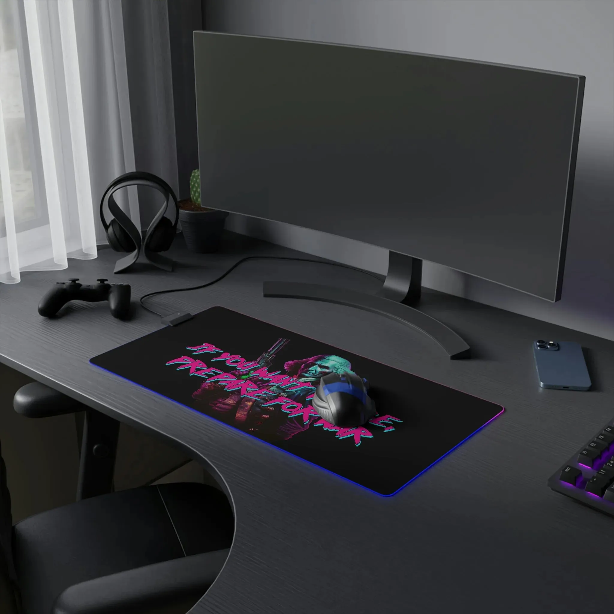 George Washington "Warrior" Synthwave LED Gaming Mouse Pad