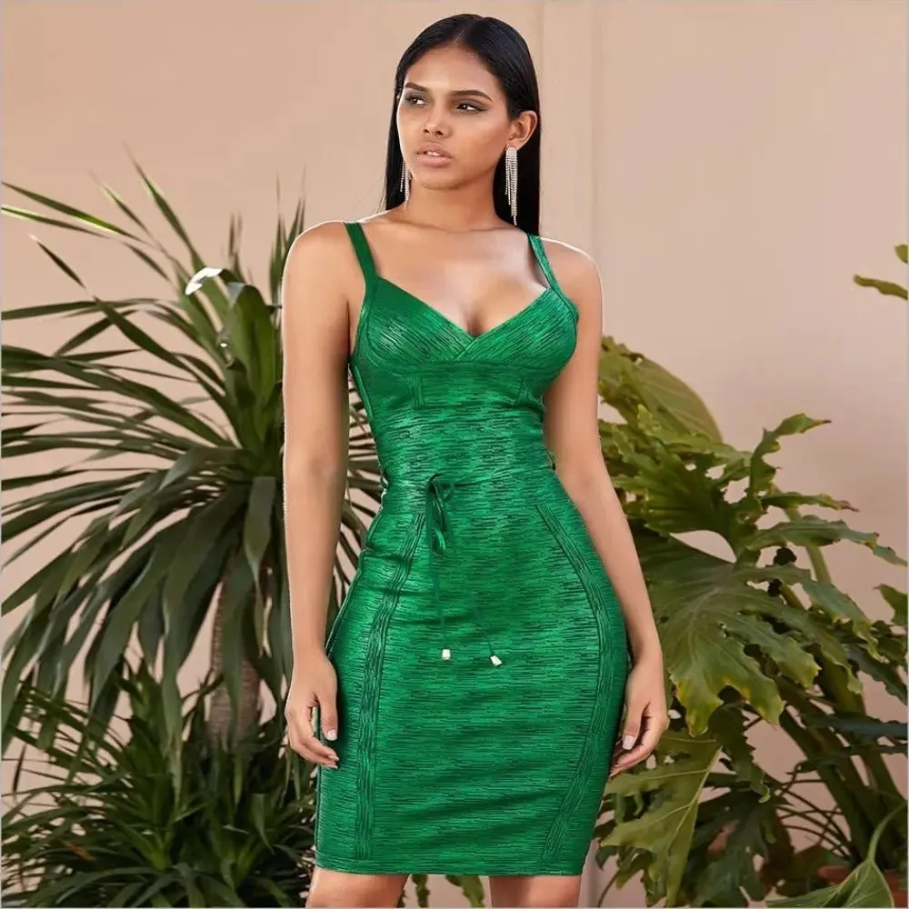 Green Spagehetti Strap Bandage Dress