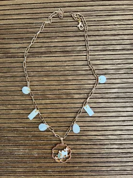 Handmade Chain Necklace with Cat and Natural Shell Charms