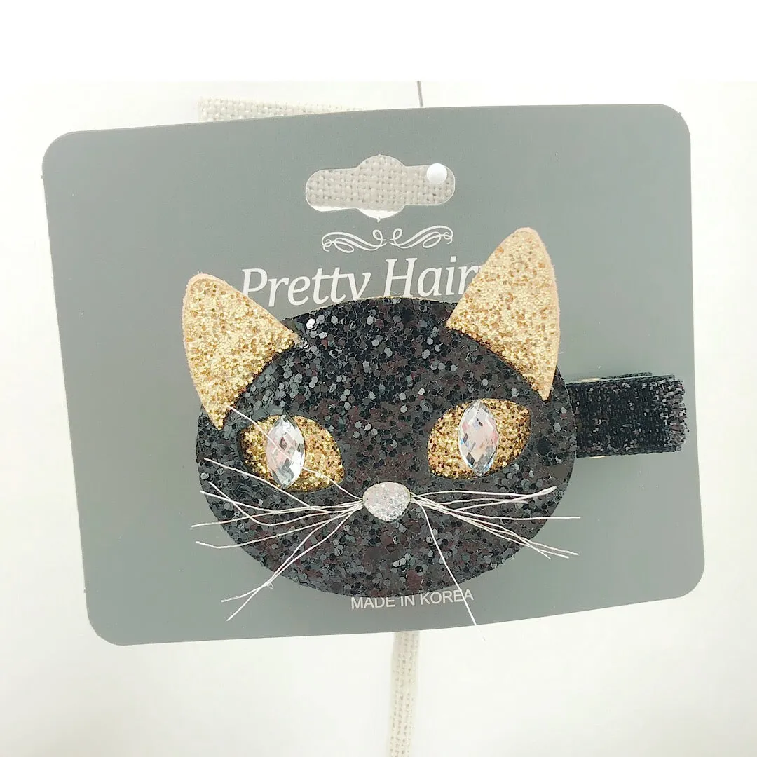 HANDMADE OOAK Sparkling CAT Pink/Black Hair Pin