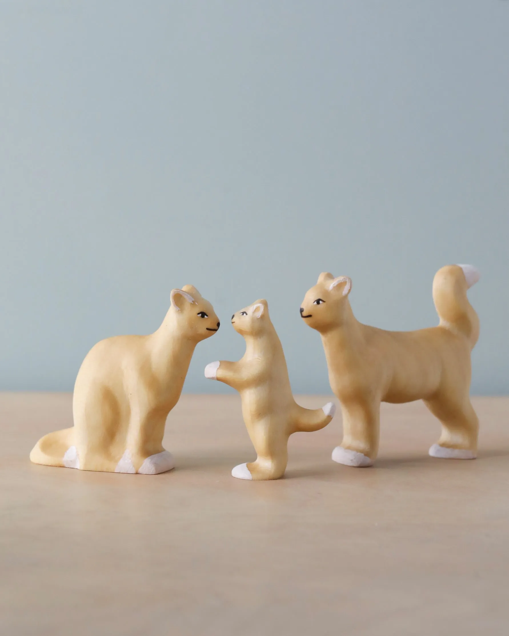 Handmade Wooden Cat Family