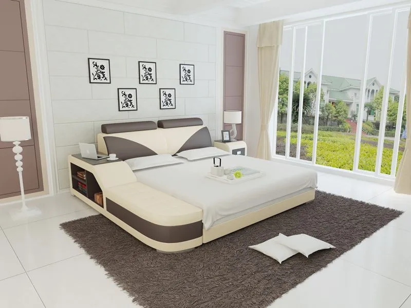 Indira Leather Bed With Storage