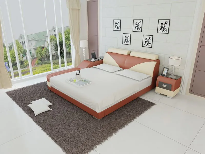 Indira Leather Bed With Storage