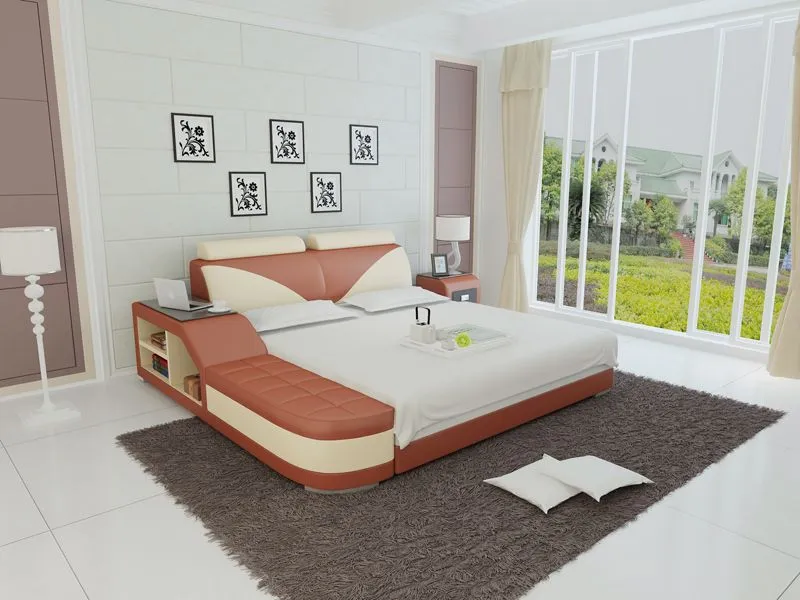 Indira Leather Bed With Storage