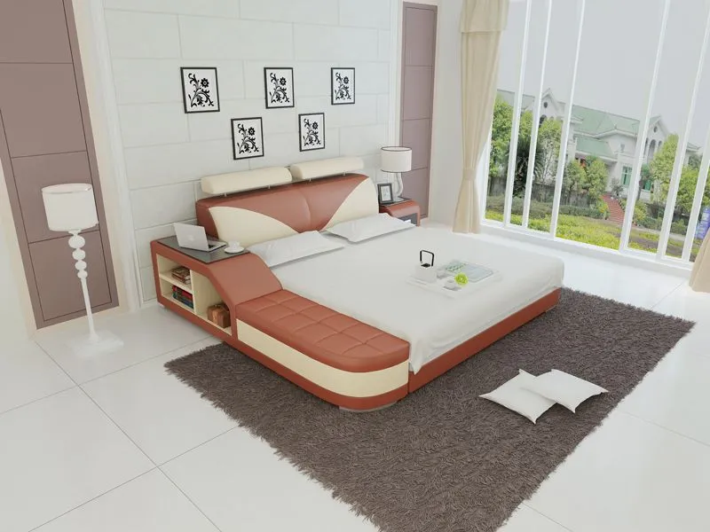 Indira Leather Bed With Storage