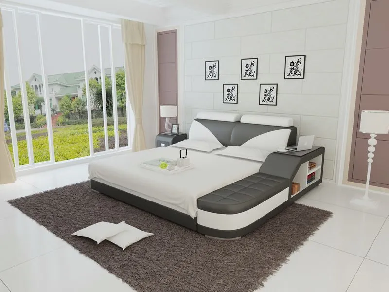 Indira Leather Bed With Storage