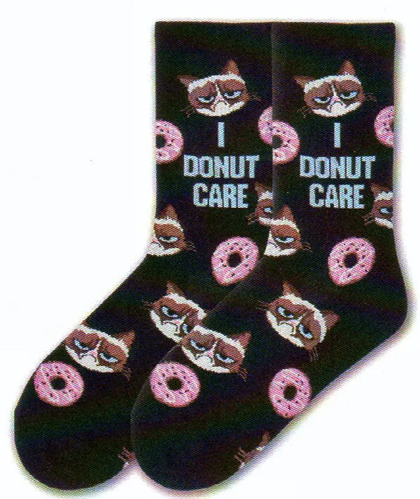 K Bell Womens Grumpy Cat I Donut Care Sock