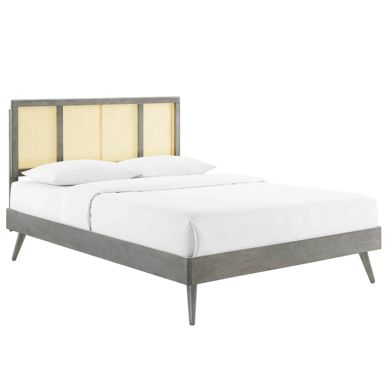 Kelsea Cane and Wood King Platform Bed With Splayed Legs