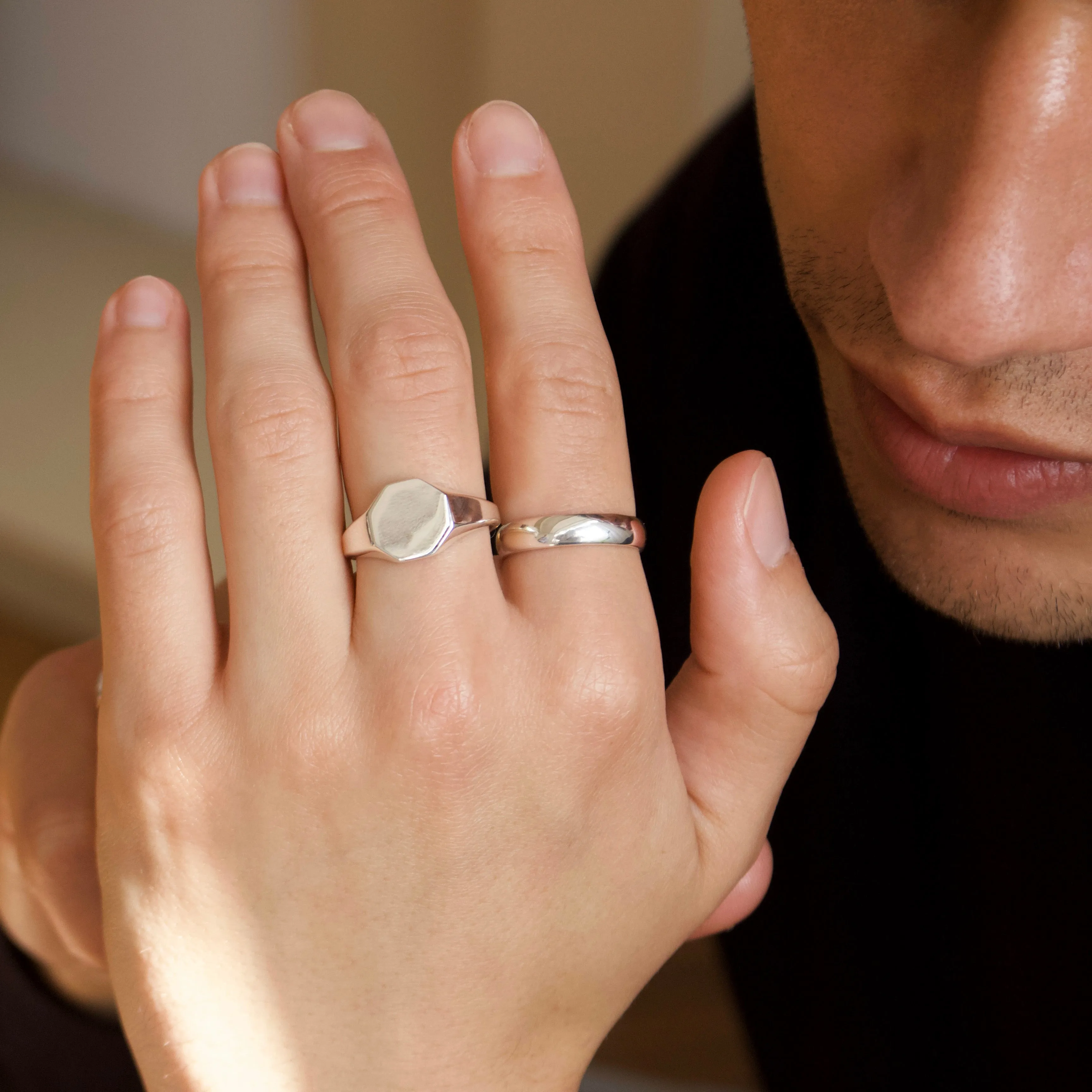 Mens Hexagon Signet Ring