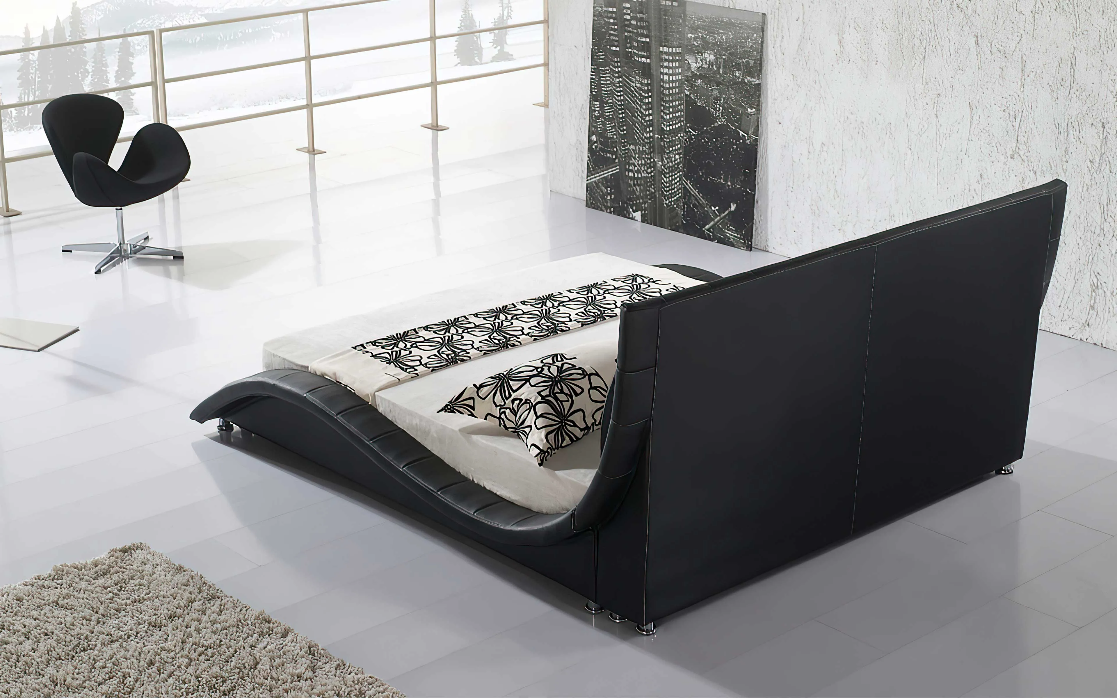 Odin Curved Modern Leather Platform Bed