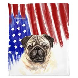 Patriotic Pug Blanket | American dog in Watercolors