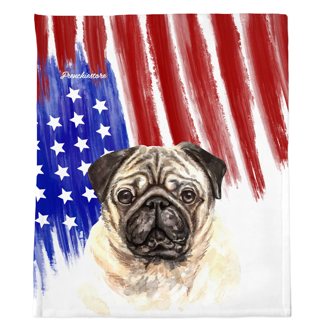 Patriotic Pug Blanket | American dog in Watercolors