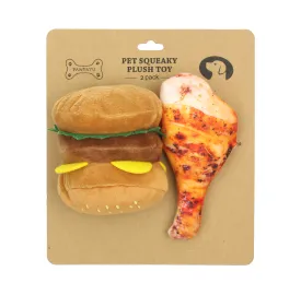 Pawpatu Burger and Drumstick Squeaky Plush Toy