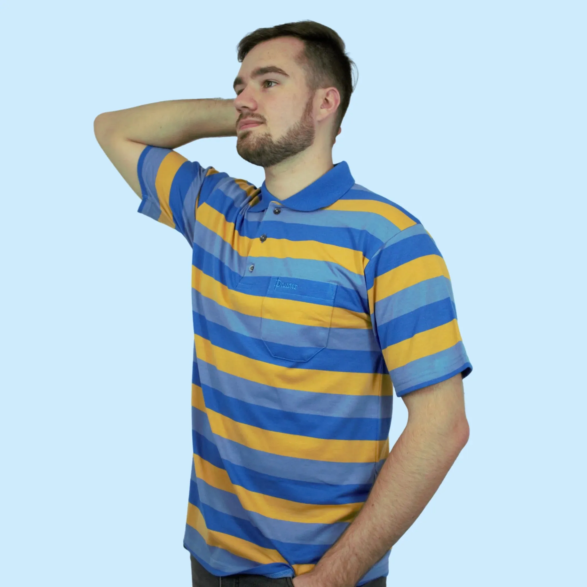 Pointer Golf Shirt - Rugby Stripe (Airforce/Bubblegum/Mustard)