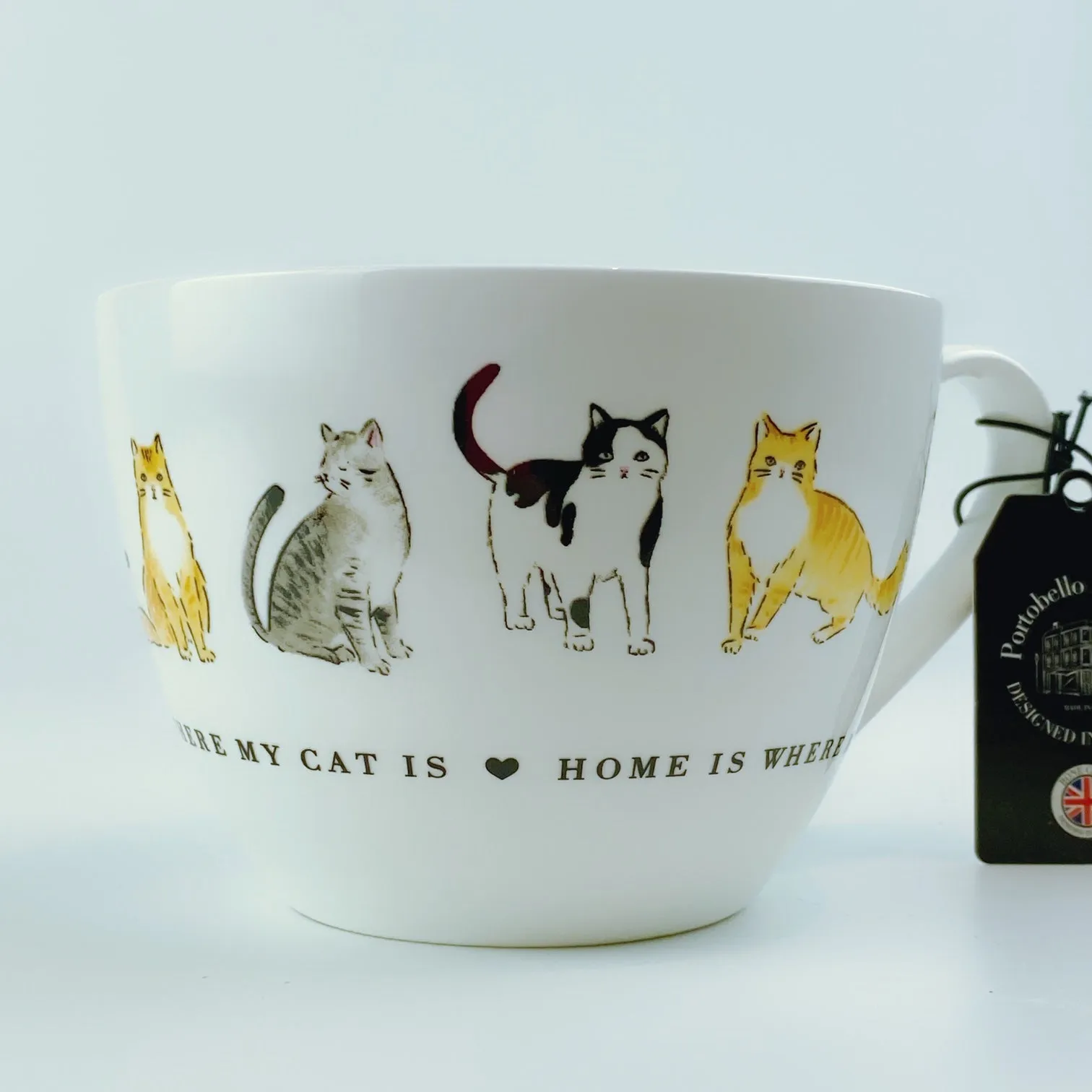 Portobello By Design 'Home Is Where My Cat Is' Bone China XL Coffee Mug Tea Cup 20 oz