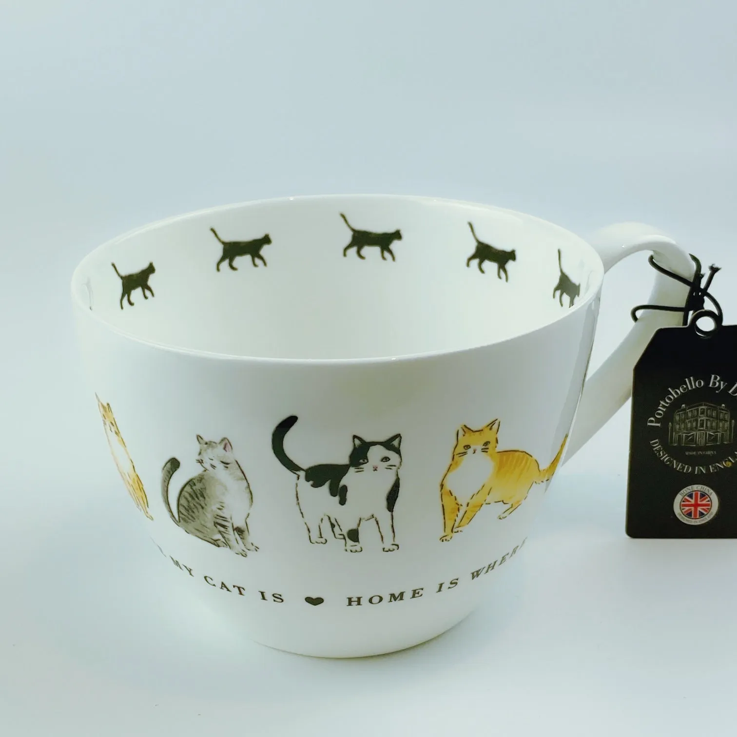 Portobello By Design 'Home Is Where My Cat Is' Bone China XL Coffee Mug Tea Cup 20 oz