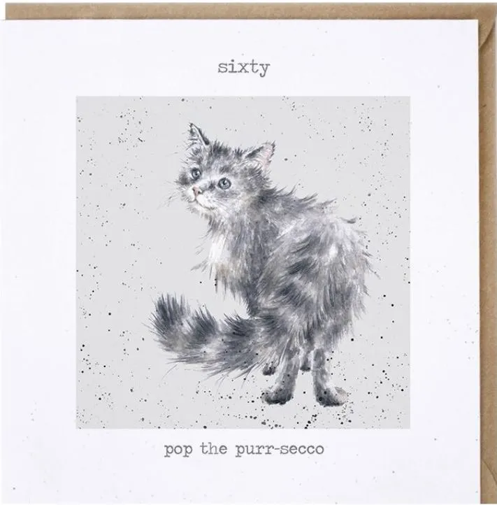 "Sixty.... Pop the Purr-secco" Birthday Greeting Card from Wrendale