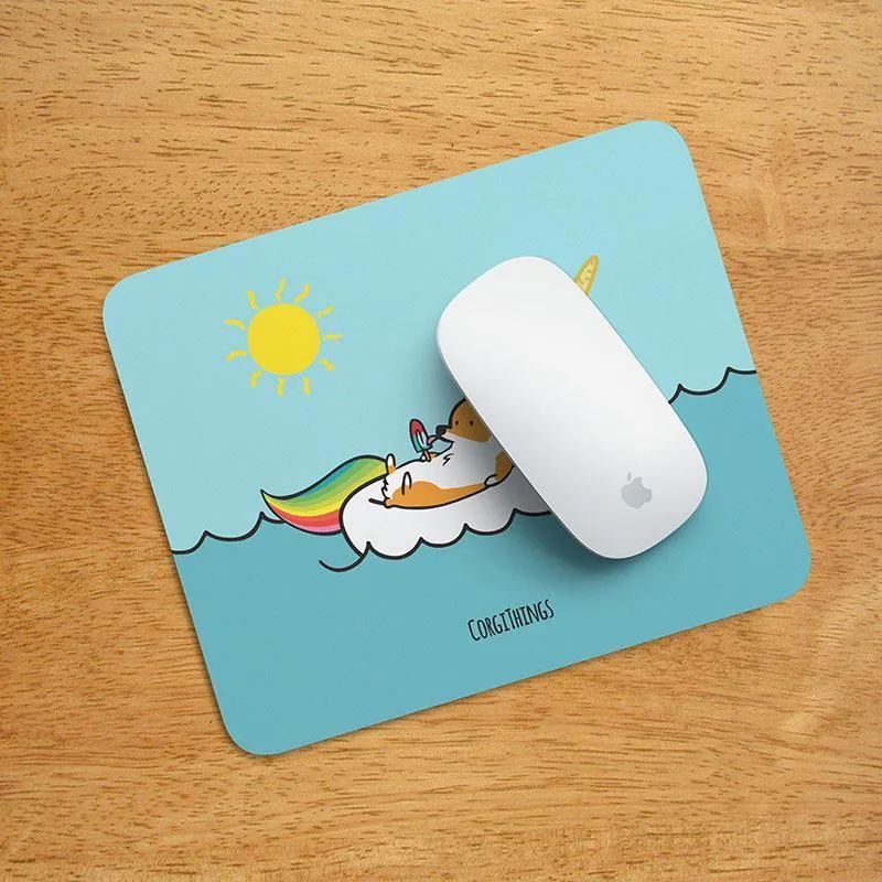 "Summertime Loafin'" Corgi Unicorn Floatie Mousepad