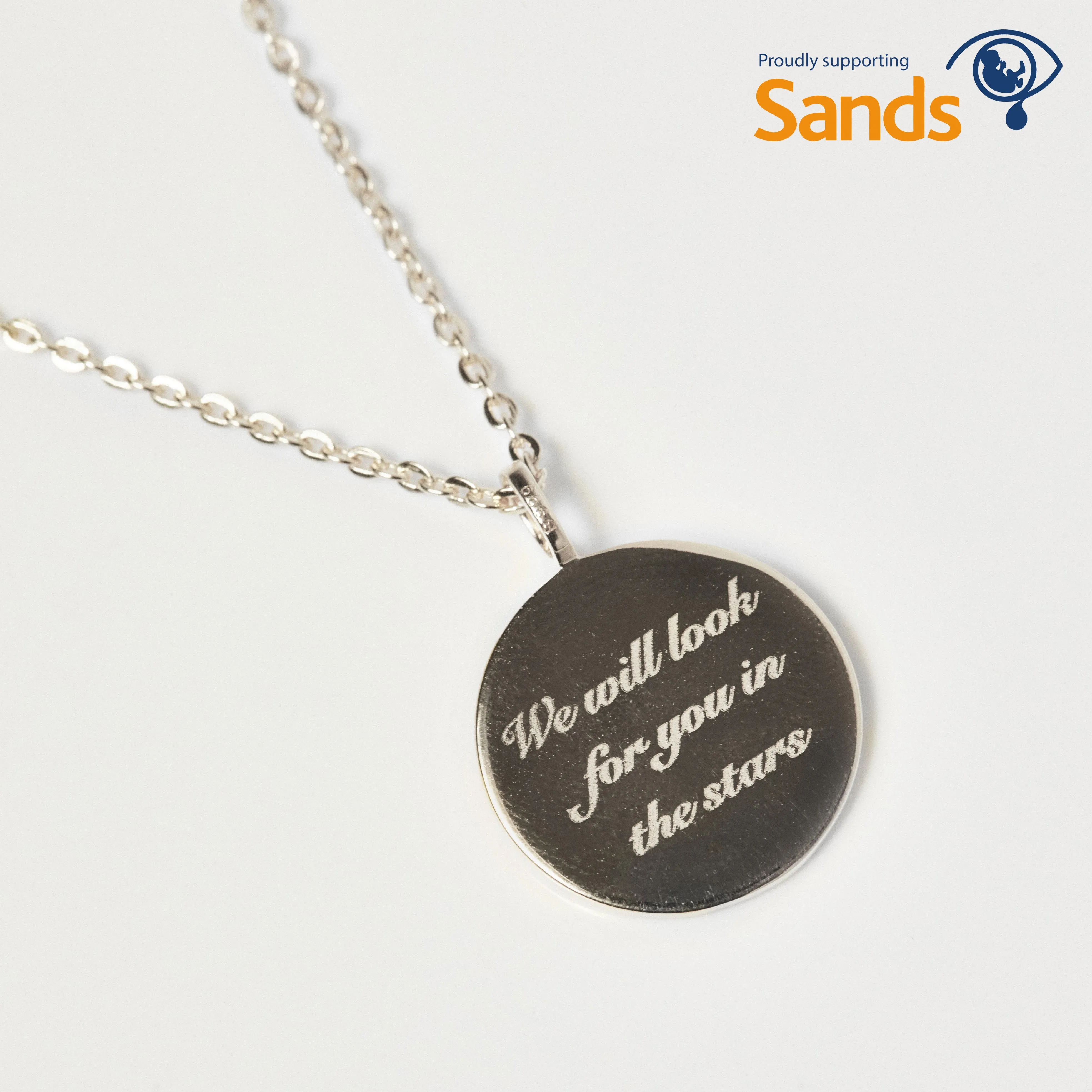 "We will look for you in the stars" Coin Necklace with Crescent Moon Charm