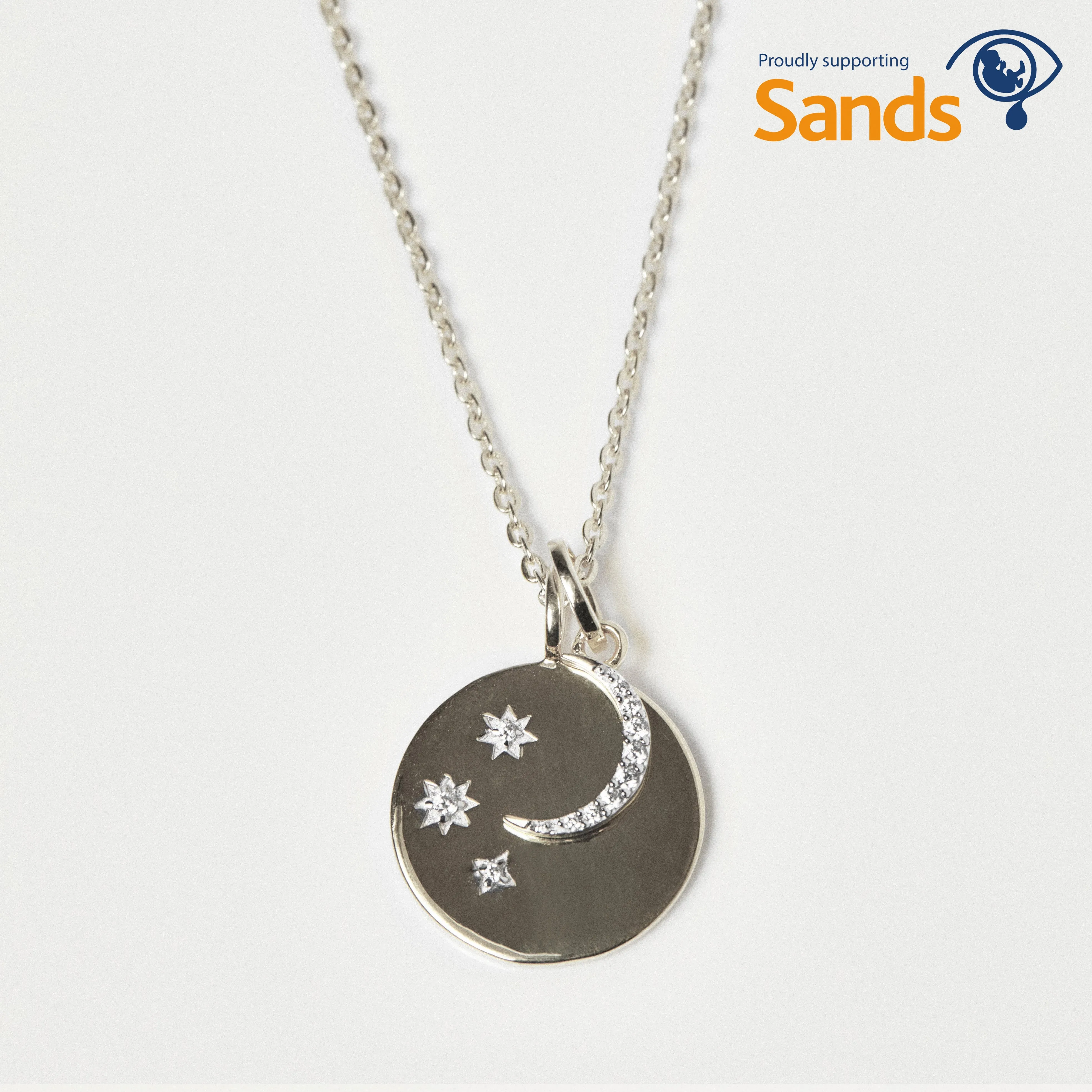 "We will look for you in the stars" Coin Necklace with Crescent Moon Charm