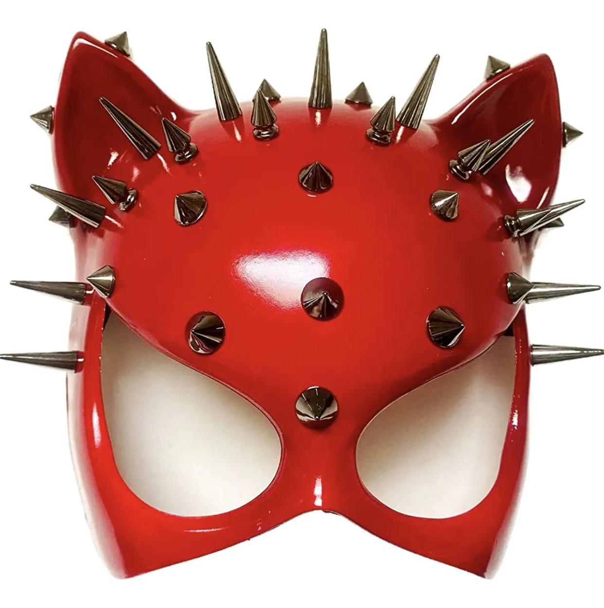 Red cat woman mask Halloween cosplay dress up costume kitty cat role play mask with spikes