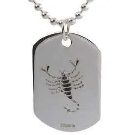 Silver Mens Dog Tag Scorpio Star Sign Engraved