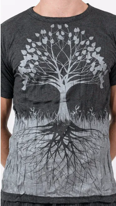 Sure Design Men's Tree of Life T-Shirt Silver on Black