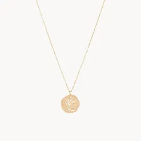 tree of life carved medallion pendant necklace - 14k yellow gold