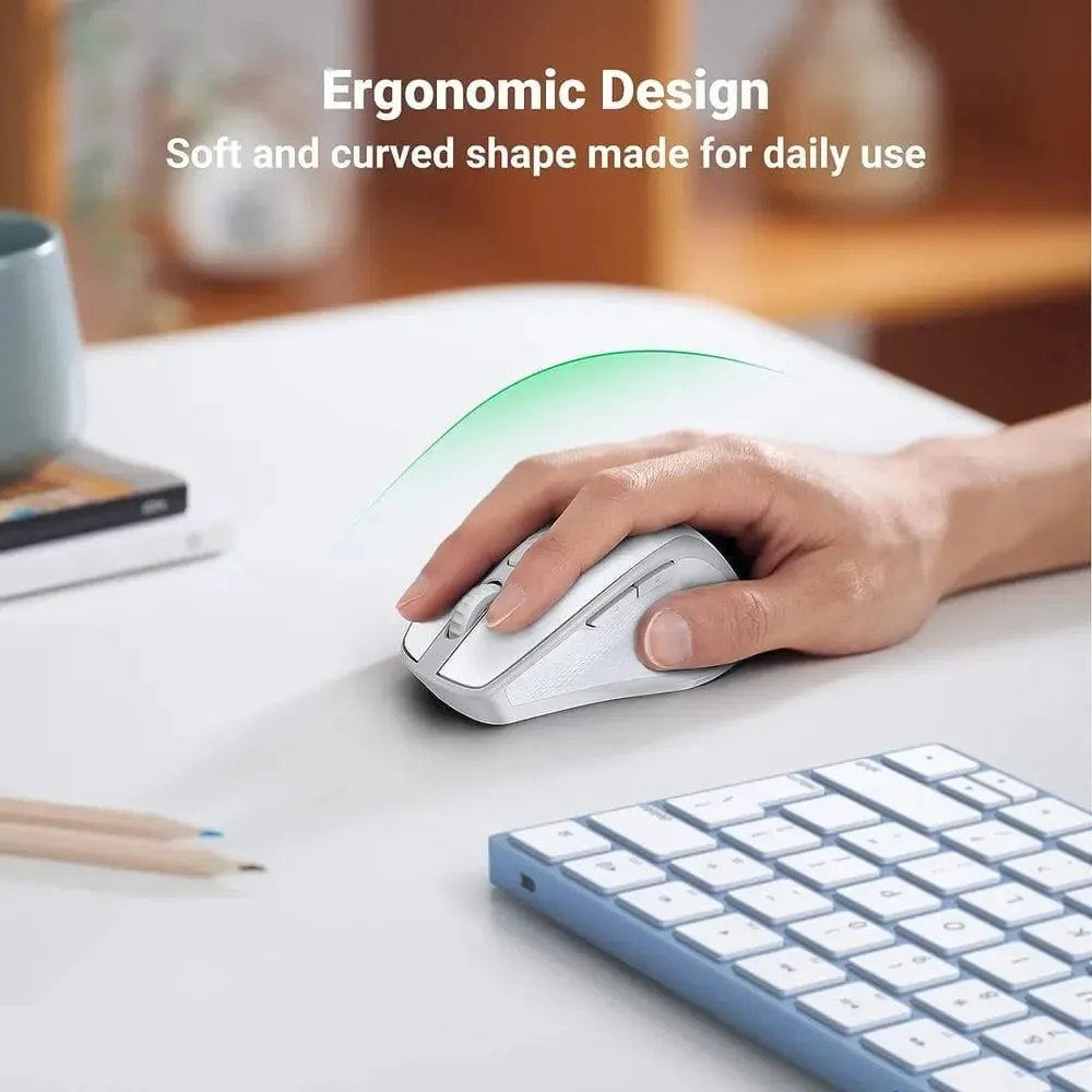 UGREEN Ergonomic 5 Buttons Silent 2.4G Wireless Bluetooth 5.0 Optical Mouse With USB Receiver, 4000 DPI Compatible for MacBook, PC, Desktop, Chromebook - White (15805)