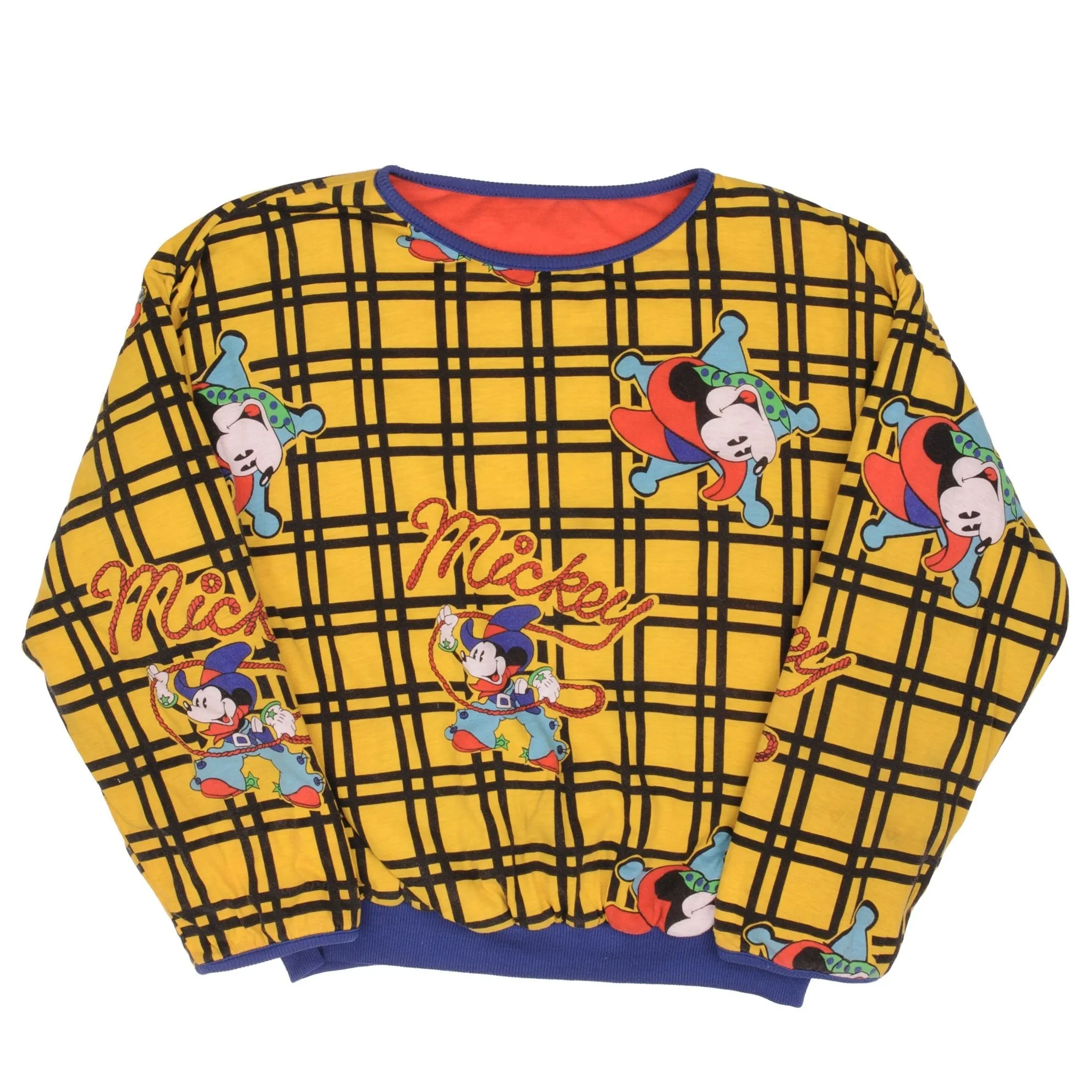 VINTAGE DISNEY ALL OVER PRINT MICKEY COWBOY REVERSIBLE SWEATSHIRT SIZE LARGE