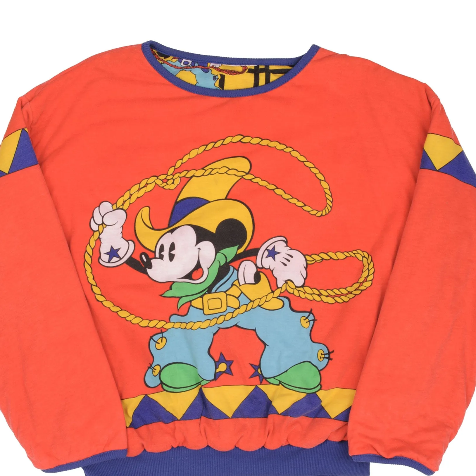 VINTAGE DISNEY ALL OVER PRINT MICKEY COWBOY REVERSIBLE SWEATSHIRT SIZE LARGE