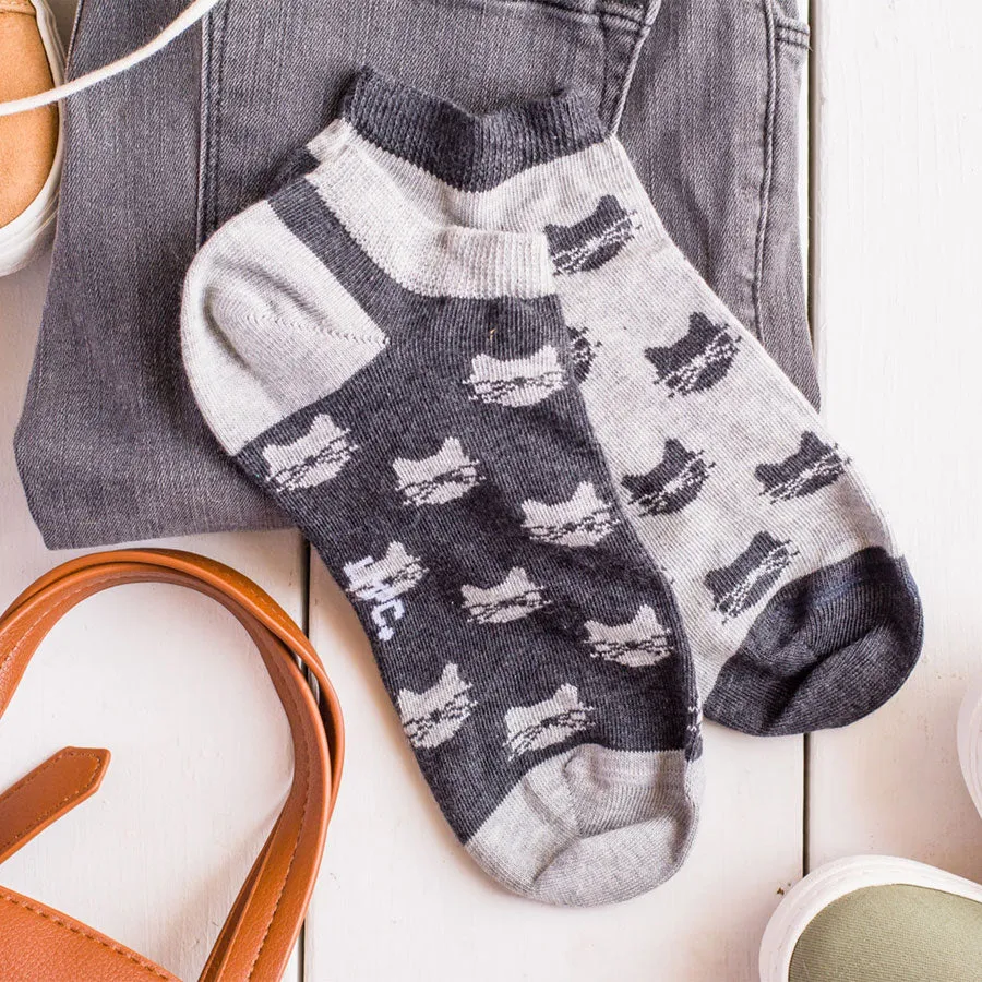 Women's Inverted Grey Cat Ankle Socks