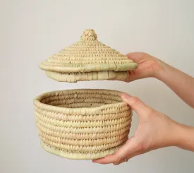 Woven straw basket with a lid, Egyptian palm basket